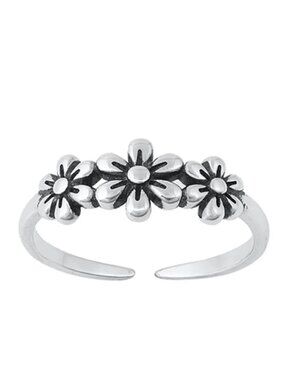 NWT- Sterling (925) Silver Adjustable Toe Ring, Triple Flower